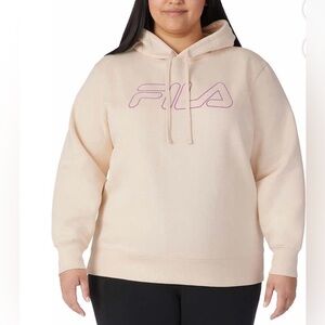 Fila Women's Logo Drawcord Ribbed Waistband Cuffs Hoodie, Sand Collar, Size XL